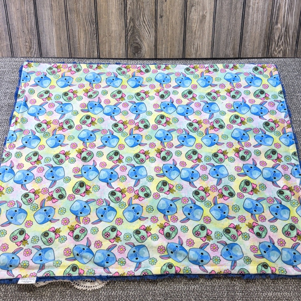 House of Minky Handmade Stitch Inspired Double-Sided Minky Baby Blanket Blue